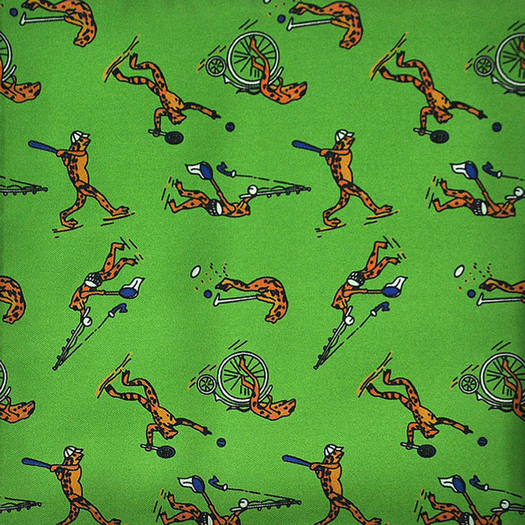 English Silk Sporty Frog Pocket Square in Bright Green