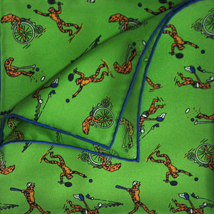English Silk Sporty Frog Pocket Square in Bright Green