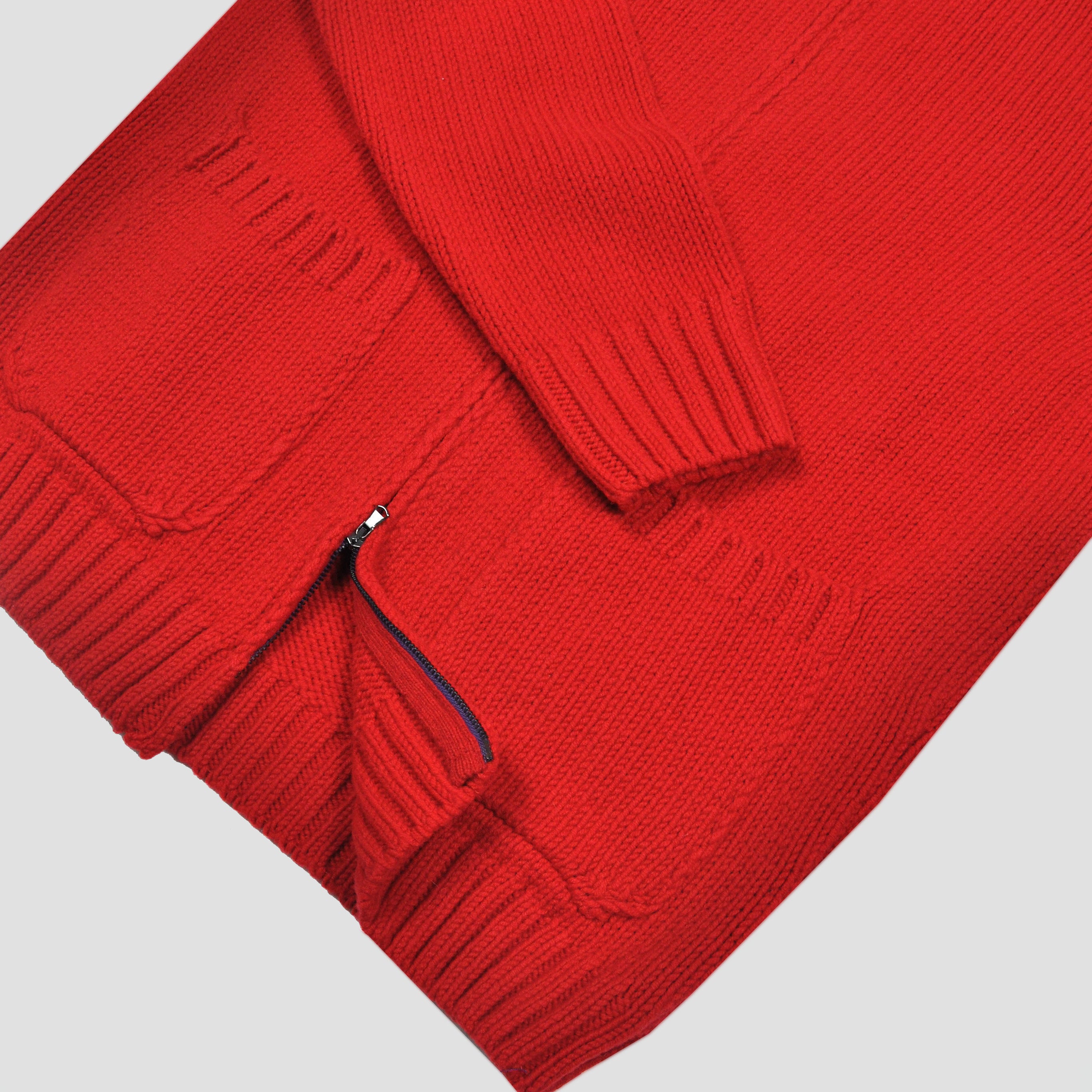 Chunky Zip Merino Cardigan with Side Pockets in Red