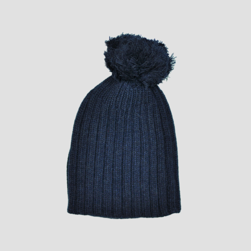 Merino Wool Beanie with Bobble in Blue