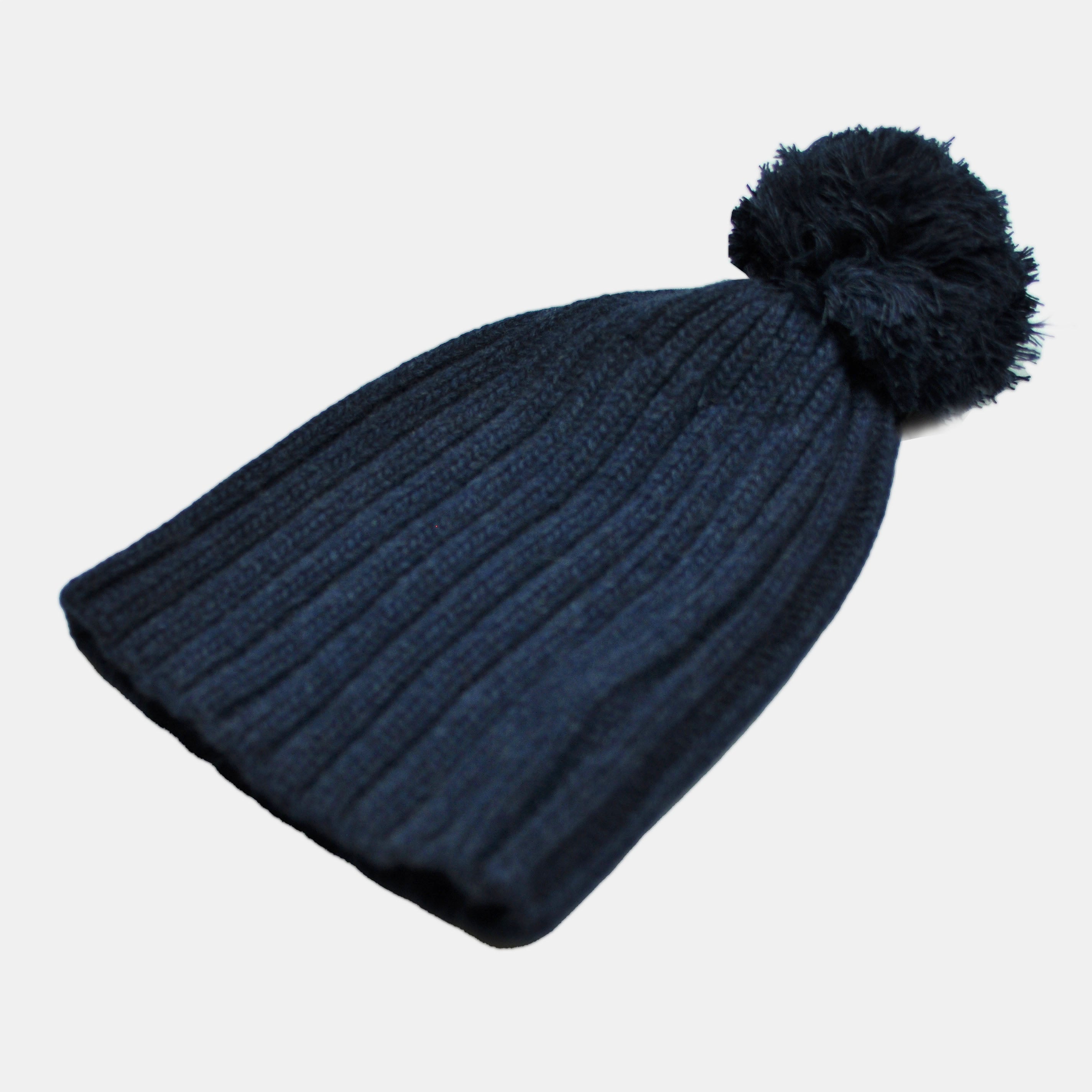 Merino Wool Beanie with Bobble in Blue