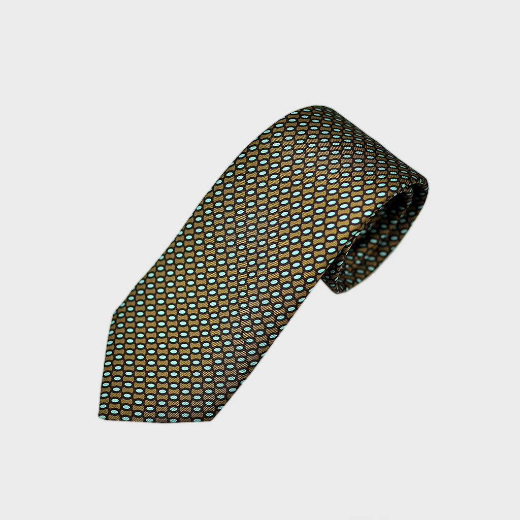 Retro Circles Silk Tie in Olive & Teal