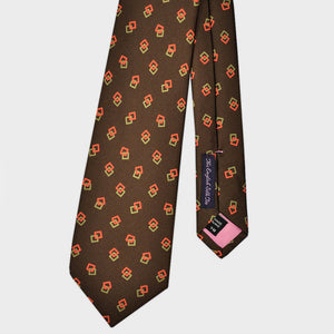 Retro Repeat Squares Silk Tie in Brown
