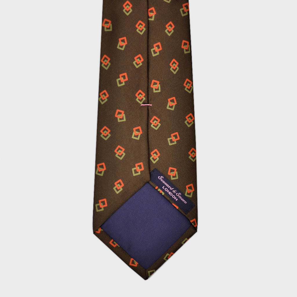 Retro Repeat Squares Silk Tie in Brown