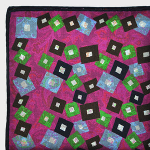 Squares & Paisley Reversible Panama Silk Pocket Square in Pink & Brown