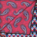 Deco & Tears Reversible Panama Silk Pocket Square in Pink & Blue & Brown