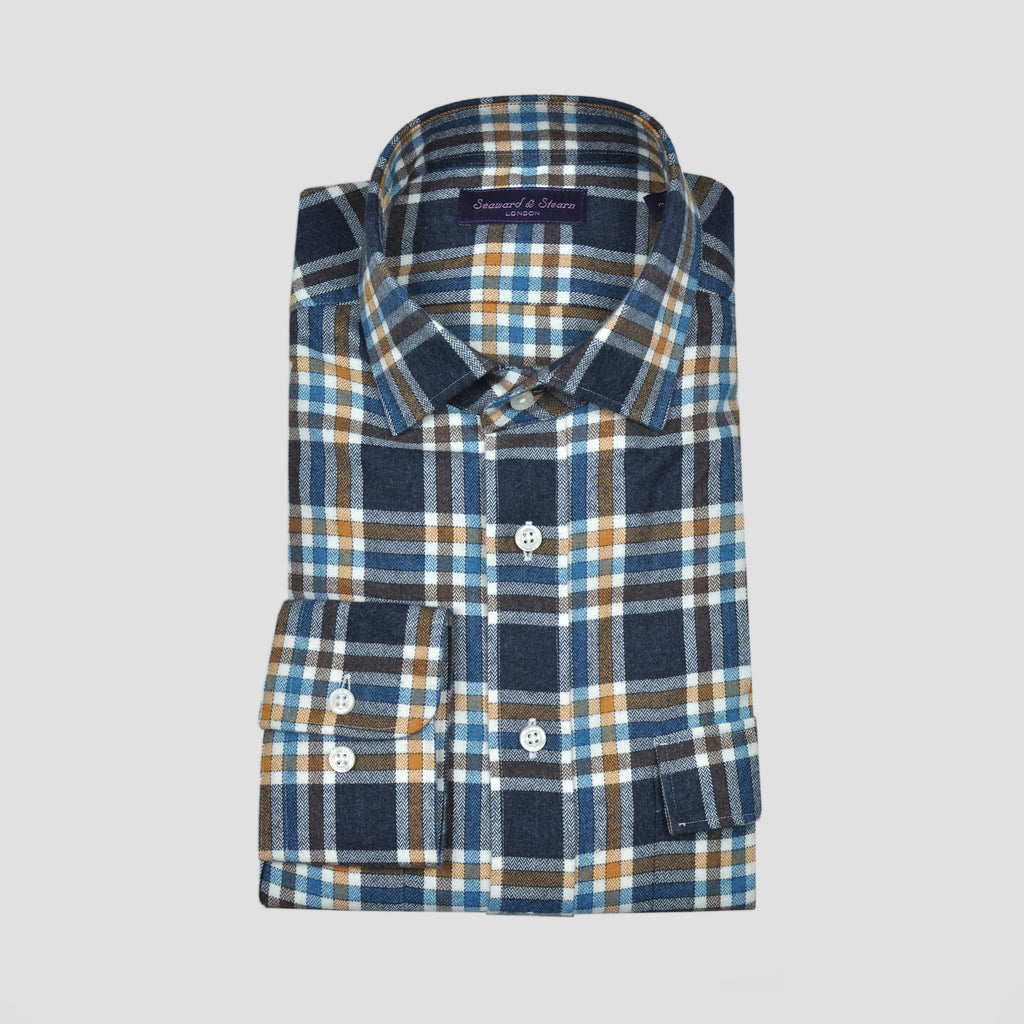 Semi-Spread Collar Thick Brush Cotton Over-Shirt with Breast Pockets