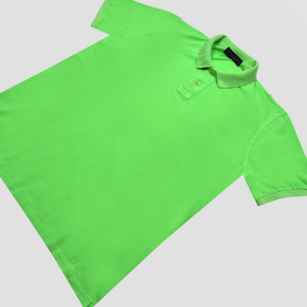 Fine Pique Cotton 2 Button Polo Shirt in Neon Green