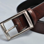 Mahogany Brown Smooth Leather Belt with Brass Buckle