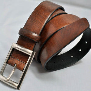 Brown Chestnut Smooth Leather Belt with Brass Buckle