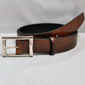 Brown Chestnut Smooth Leather Belt with Brass Buckle