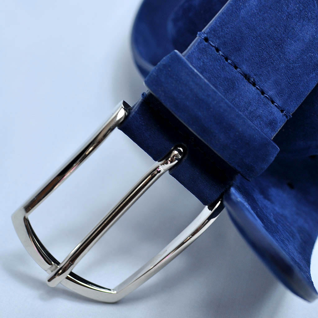 Blue Nubuck Leather Belt with Brass Buckle