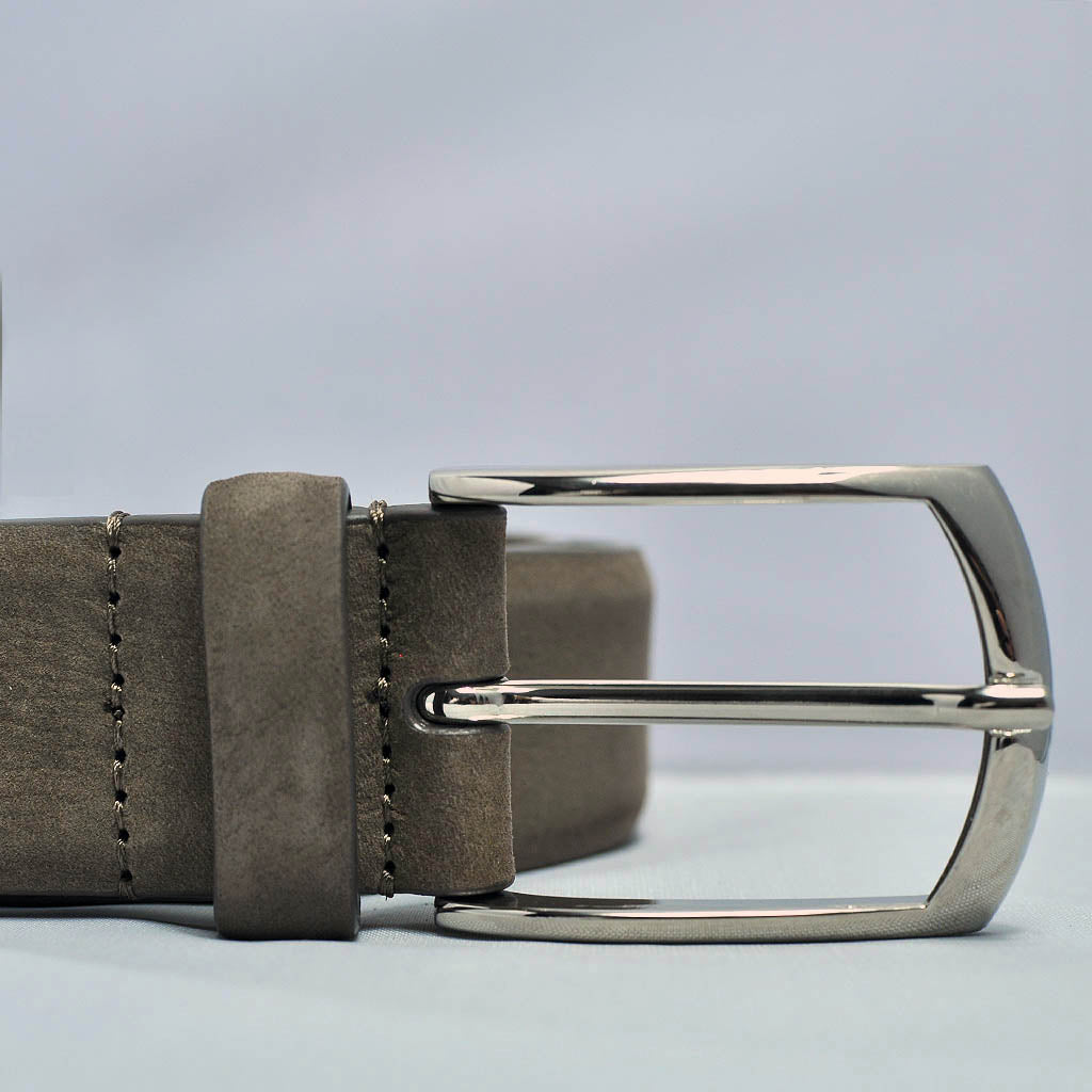 Coffee Brown Nubuck Leather Belt with Brass Buckle