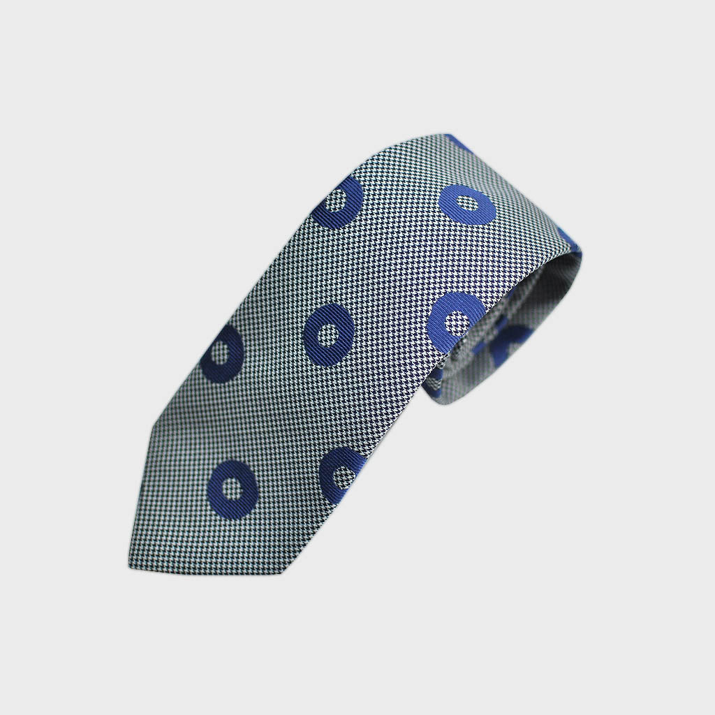 Hoops on Puppy Tooth Silk Tie in Blue