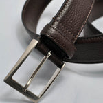 Brown Flat Grain Leather Belt with Brass Buckle