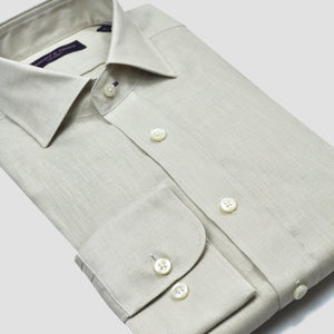 Linen Spread Collar Shirt in Light Olive