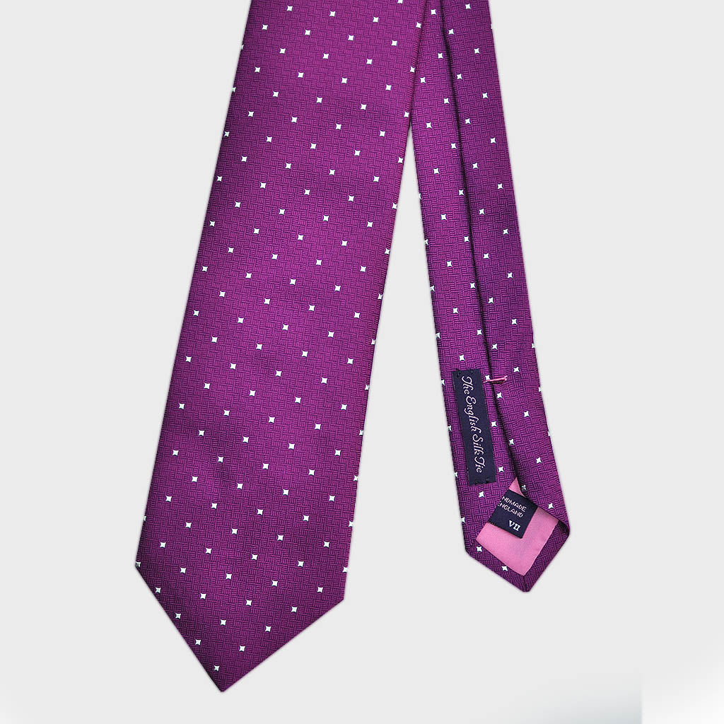 Little Squares on Textured Weave Bottle Neck Silk Tie in Purple