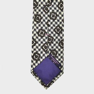 Puppy Tooth & Geo's Bottle Neck Silk Tie in Claret