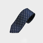 Denim Blue Woven Silk Tie with White Dots