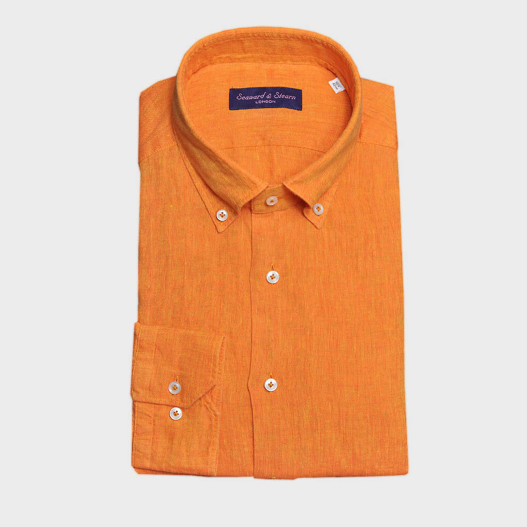 Linen Button Down Shirt in Orange