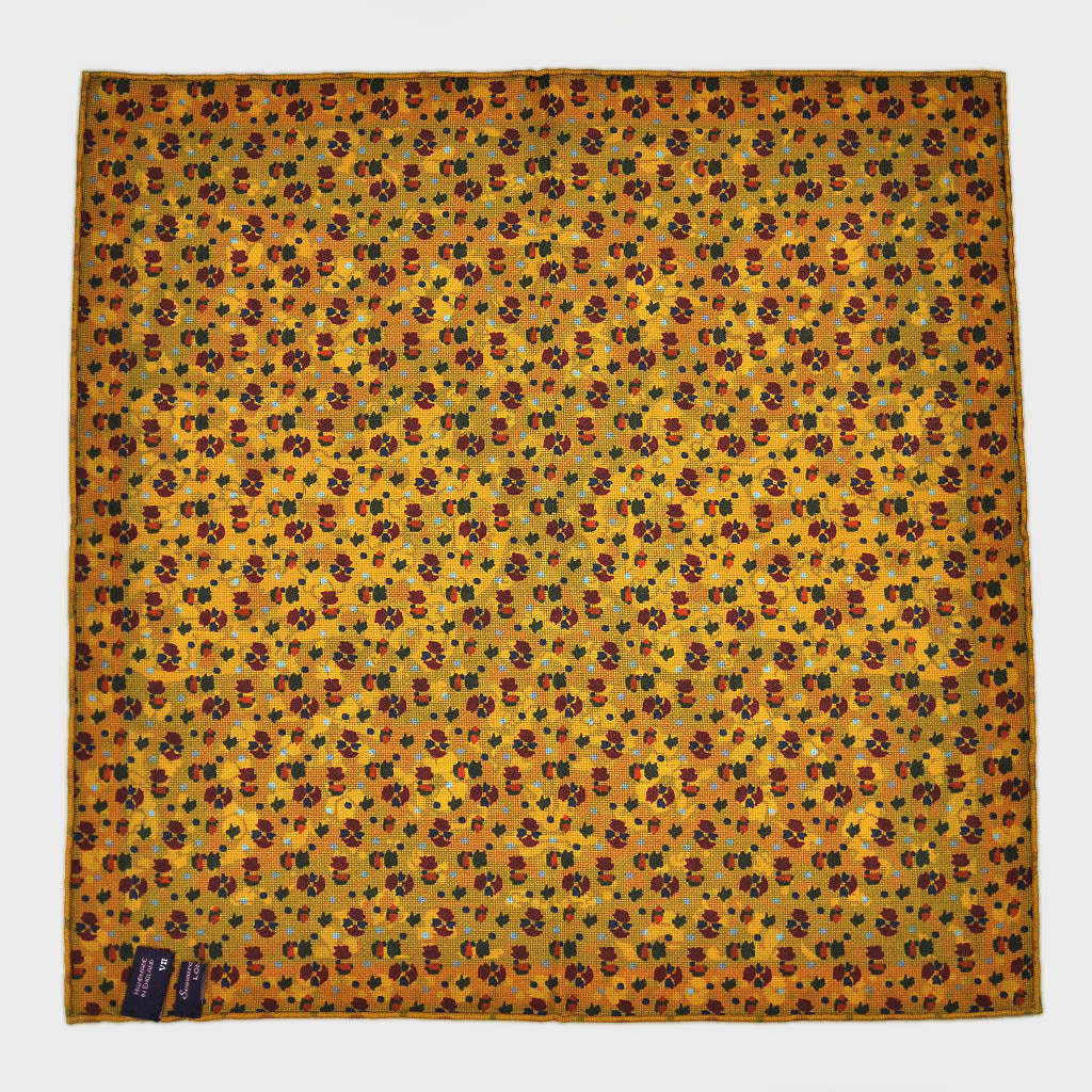Flowers & Florets Reversible Panama Silk Pocket Square in Earthy Colours
