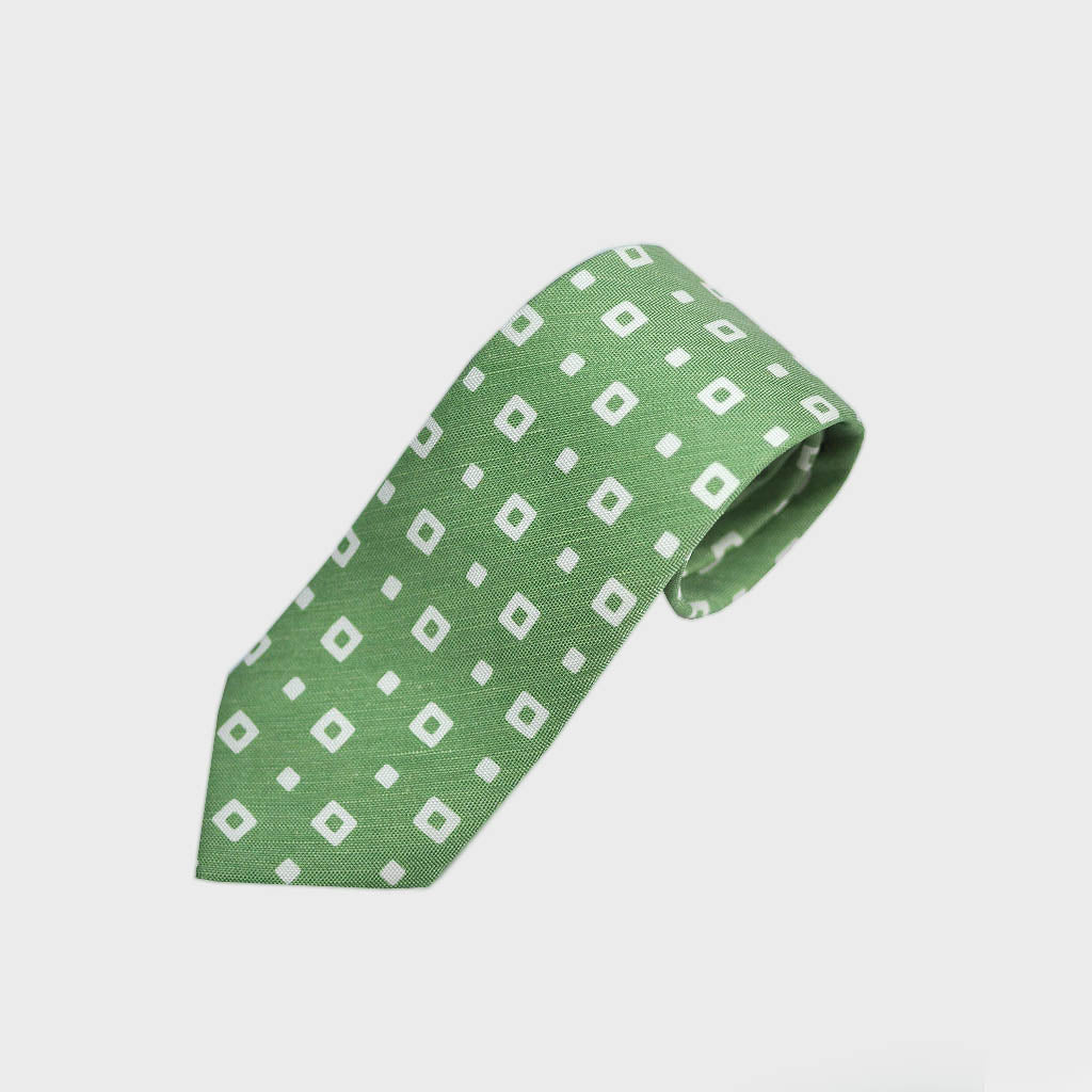 Square Shapes Silk & Linen Tie in Lime