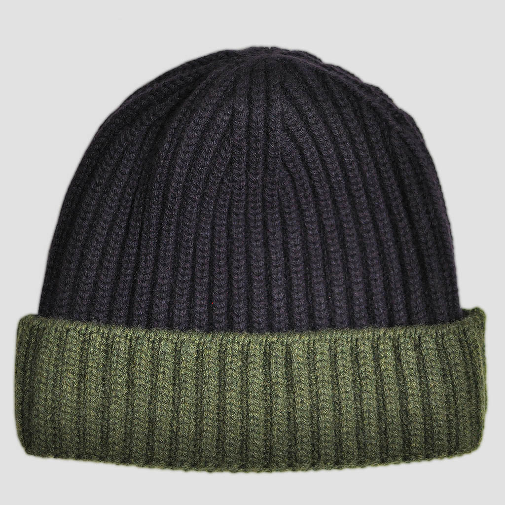 Four Ply Cashmere Winter Beanie in Purple & Green