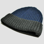 Four Ply Cashmere Winter Beanie in Blue & Grey