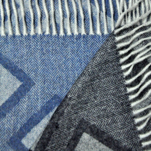 Herring Bone and Geo's Wool Scarf in Grey & Blue