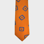 English Silk Dot the Square Print Tie in Orange & Blue