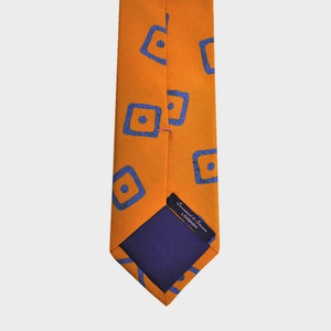 English Silk Dot the Square Print Tie in Orange & Blue