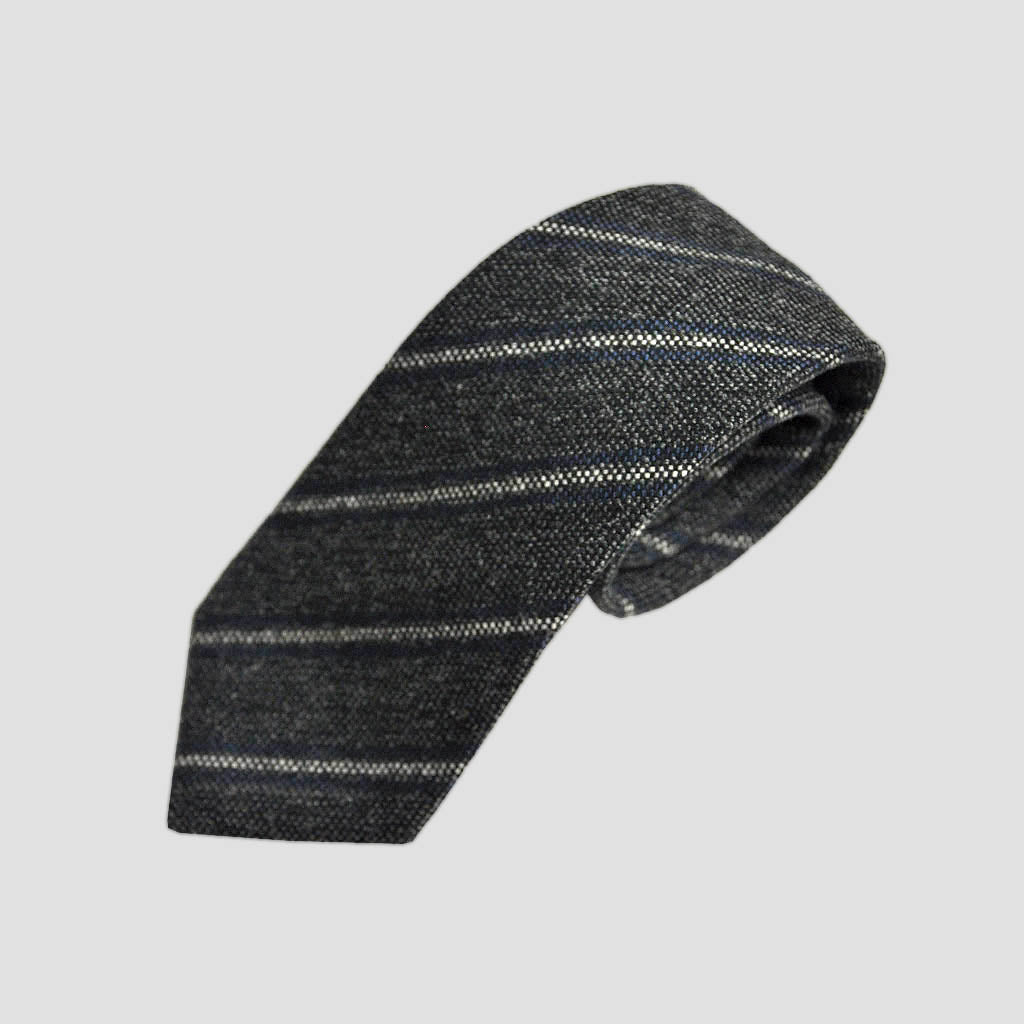 Winter Stripes Wool Tie in Greys & Blue